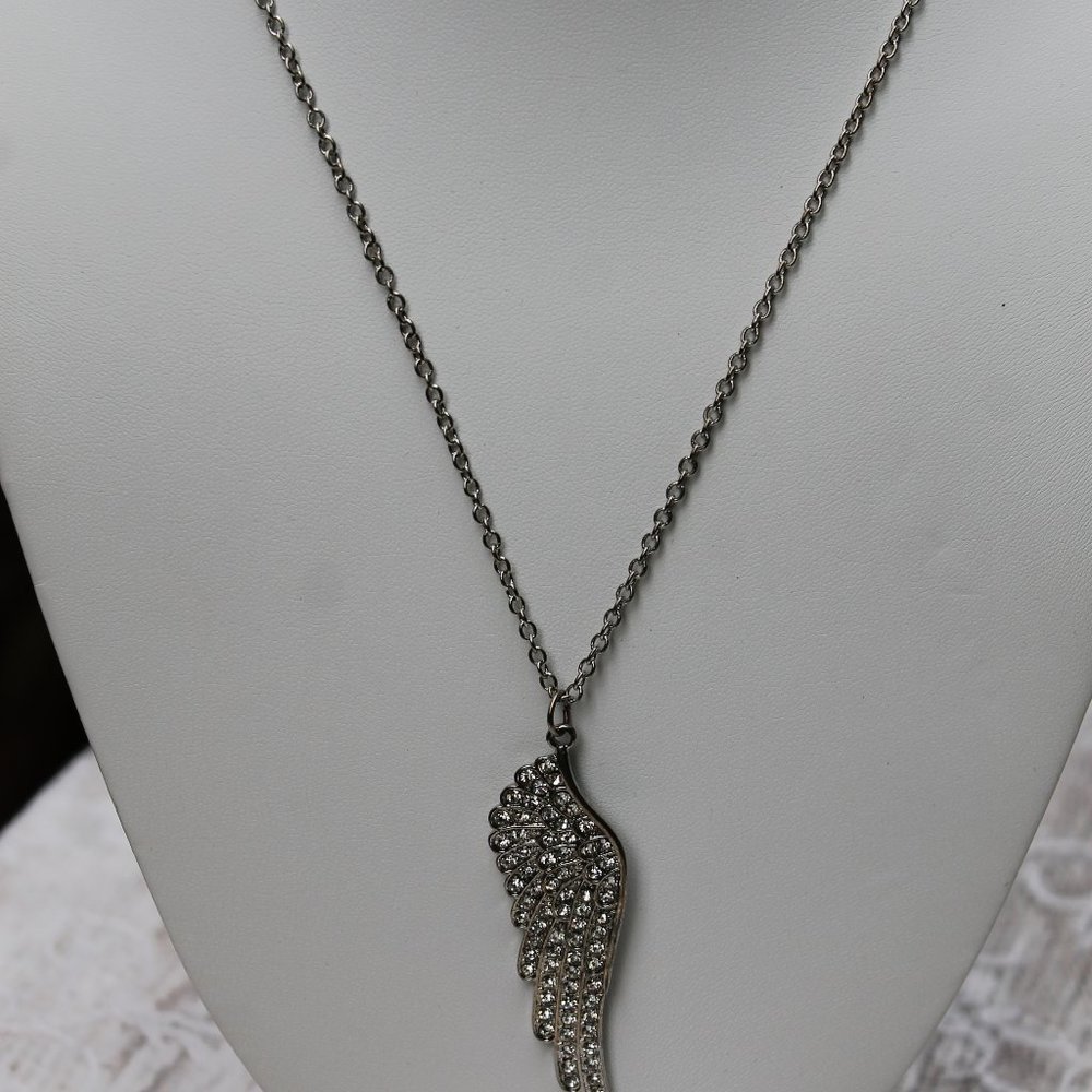 Aero Angel Wing Crystal Silver Necklace
